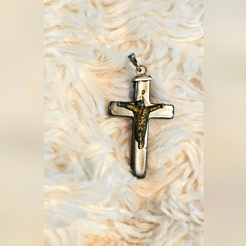 Hematite Cross Crucifix Pendant Natural Gemstone Pendant EUC